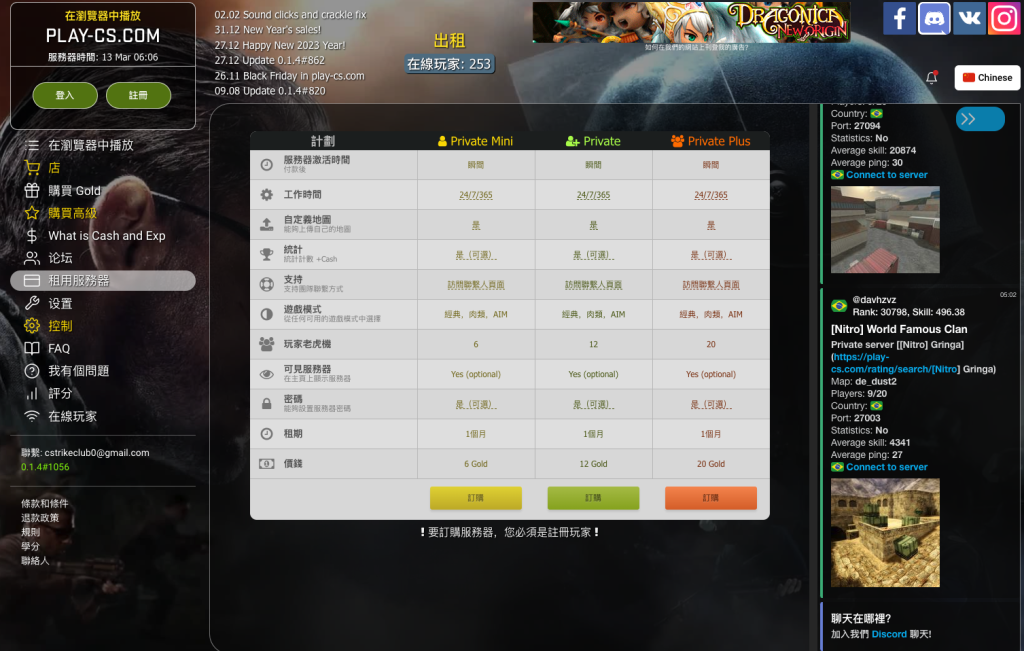 一个在线玩CS的网站，每个月116万访问量