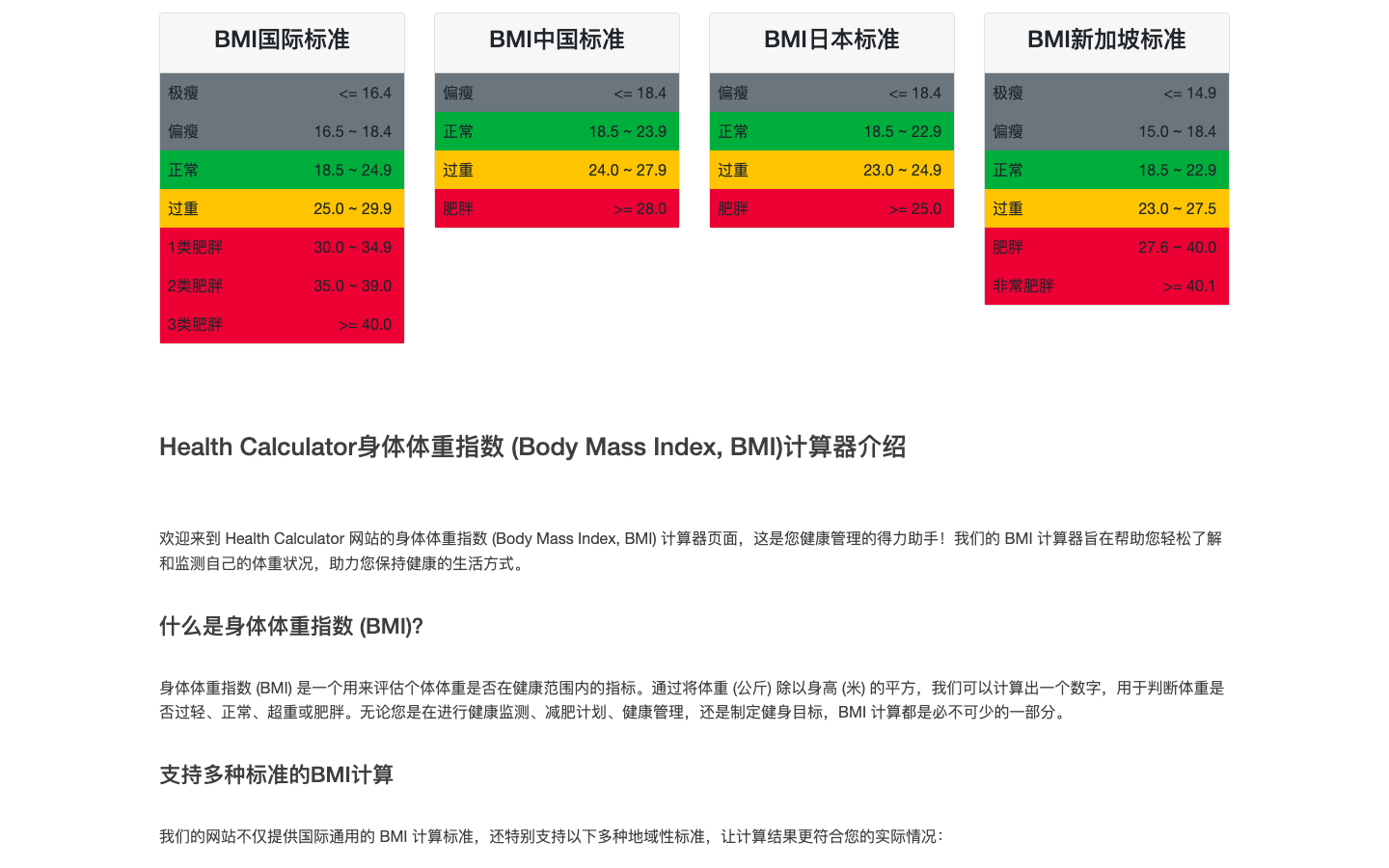 Health Calculator 健康计算器