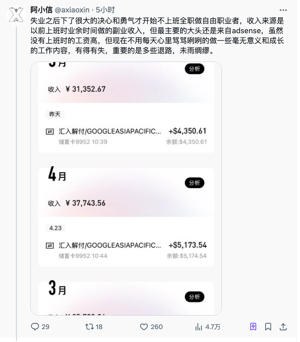 推荐1个Google Adsense月入5000刀的独立开发者
