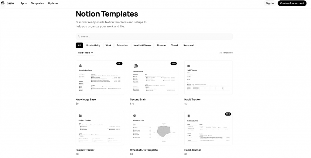 独立开发出海idea：notion templates